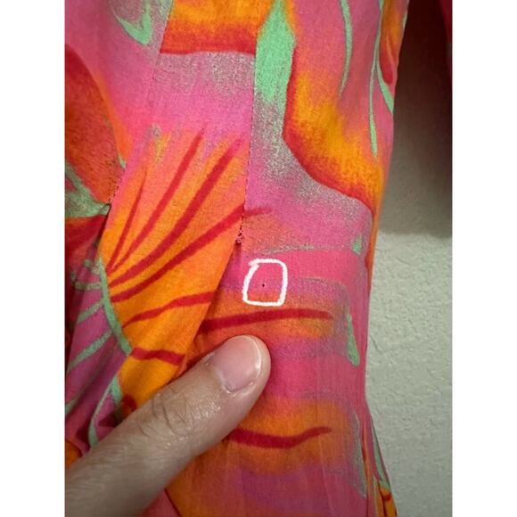 ANTHROPOLOGIE FARM RIO Bright Forest Midi Dress Pink Orange Puff Sleeve - Picture 9 of 16